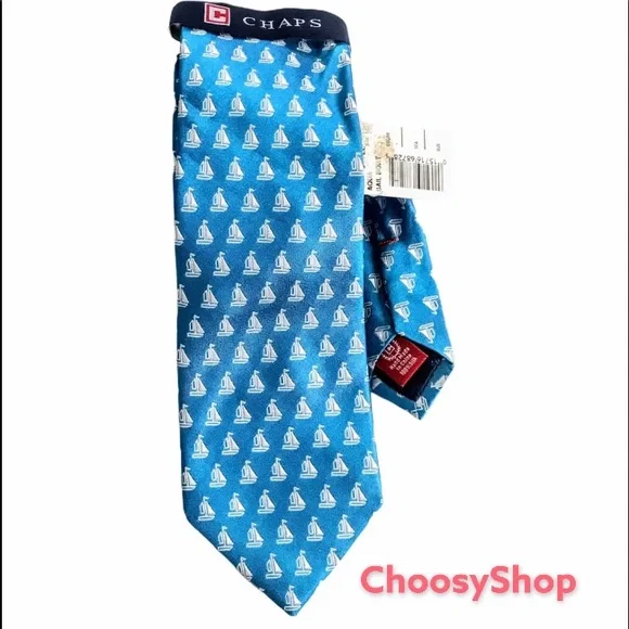 NWT CHAPS Tie Silk Handmade Sail Boat Sky Blue - Picture 2 of 5